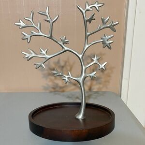 Silver Tree Sculpture on Wooden Base